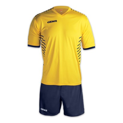 Žlto-tmavomodrý futbalový dres s trenírkami Gems Chelsea