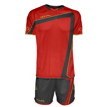 Červeno-černý fotbalový dres s trenýrkami Royal Ikaro