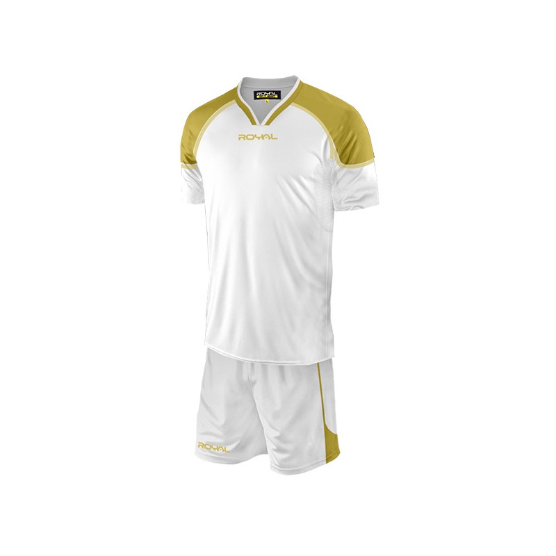 Bílo-zlatý fotbalový dres s trenýrkami Royal Micene