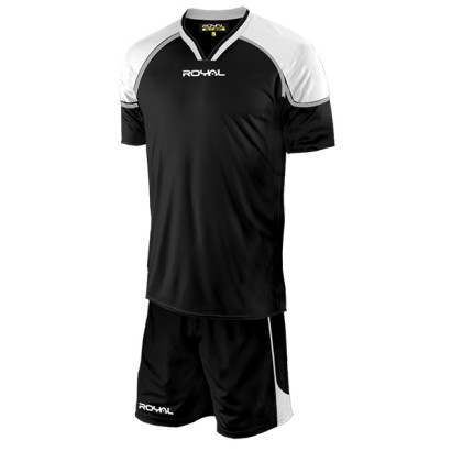 Čierno-biely futbalový dres s trenírkami Royal Micene