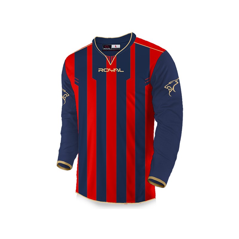 Červeno-tmavomoddrý futbalový dres s dlhými rukávmi Royal Sovin